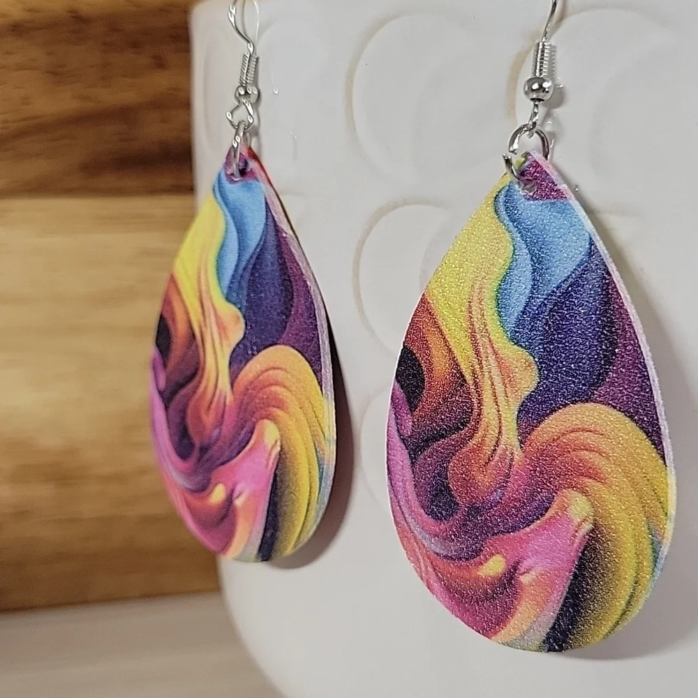 Paint Swirl Leather Drop Earrings - Picture 5 of 6